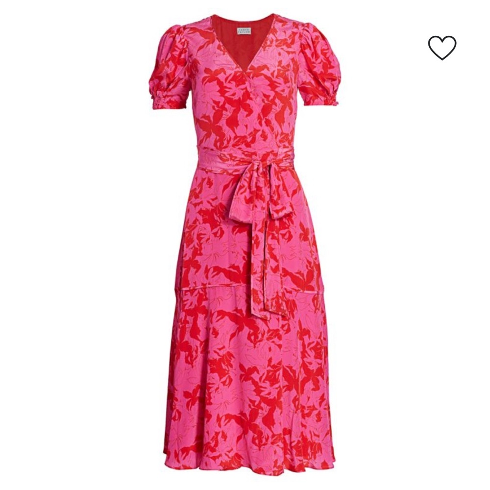 Tanya Taylor Dorothy 100% Silk-Printed Puff-Sleeve Midi Dress Size 6